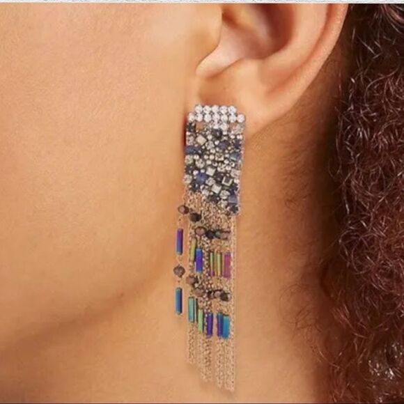 THEIA Fringe Drop Swarovski Crystal Gold Tone Earrings - Picture 5 of 5